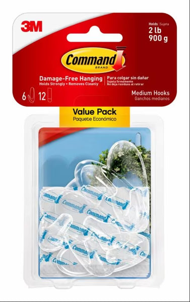 COMMAND 17091CLR-VP MED CLEAR HOOKS 6S VP - ទំពក់ព្យួរសំភារៈ