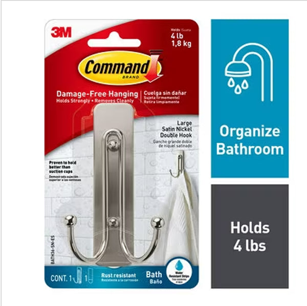 3M (30826) COMMAND SATIN NICKEL LARGE DOUBLE HOOK 1.8KG - ទំពួកអ៊ីណុក