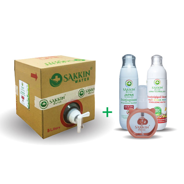 PACKAGE - MULTI-PURPOSE SURFACE DISINFECTANT REFILL 5L (X1) + BOTTLE ALL-PURPOSE SANTIZER 100ML (X1) + BOTTLE FRUIT+VEGGIE+MEAT STERILIZATION 180ML (X1) - Home-Fix Cambodia