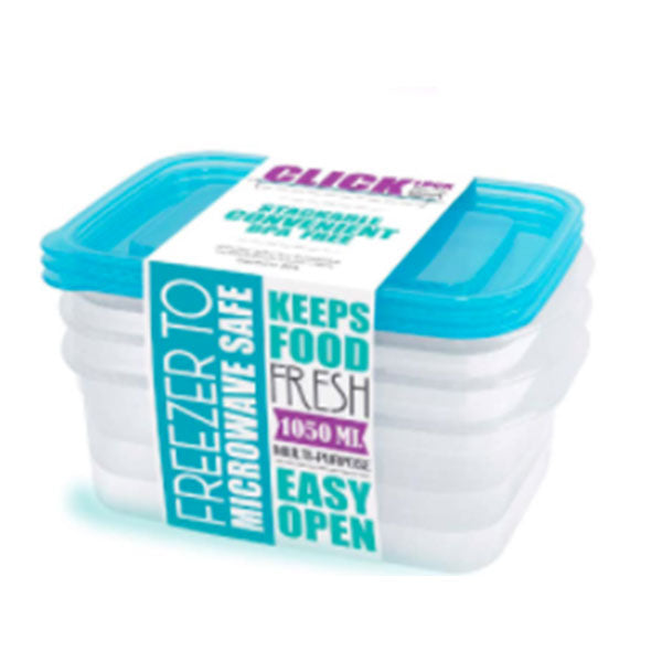 CLICK LOCK SET 3PCS FOOD CONTAINER 1050ML (RECTANGLE) - Home-Fix Cambodia