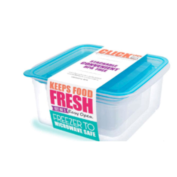 CLICK LOCK SET 3PCS FOOD CONTAINER (300ML, 600ML, 1100ML) - Home-Fix Cambodia