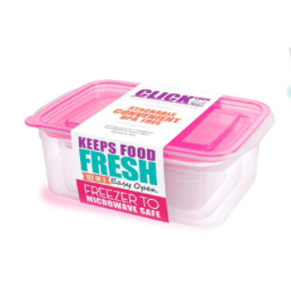 CLICK LOCK SET 3PCS FOOD CONTAINER (300ML, 700ML, 1500ML) - Home-Fix Cambodia