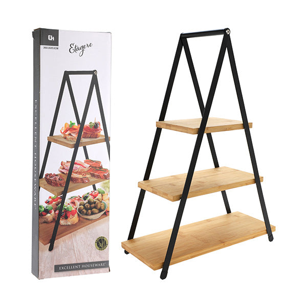 EXCELLENT HOUSEWARE CP8400310 FOOD STAND 3 TIERS BAMBOO 36X1 - Home-Fix Cambodia