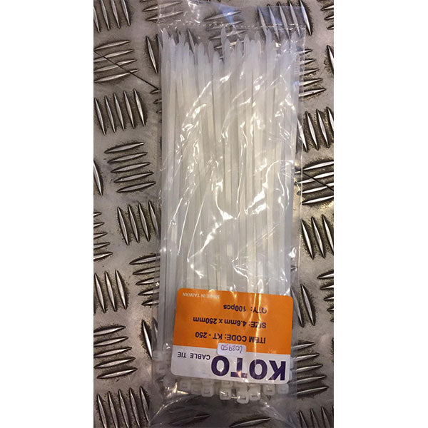 KOTO KT-100 CABLE TIE WHITE 2.5MM*100MM<br>ខ្សែរឹតប្រវែង 250មម *1តឹកពណ៍ស