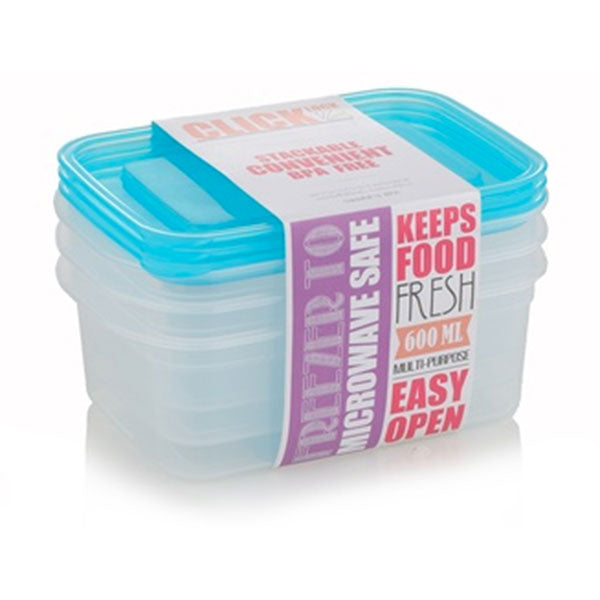 CLICK LOCK SET 3PCS FOOD CONTAINER 600ML (RECTANGLE) - Home-Fix Cambodia