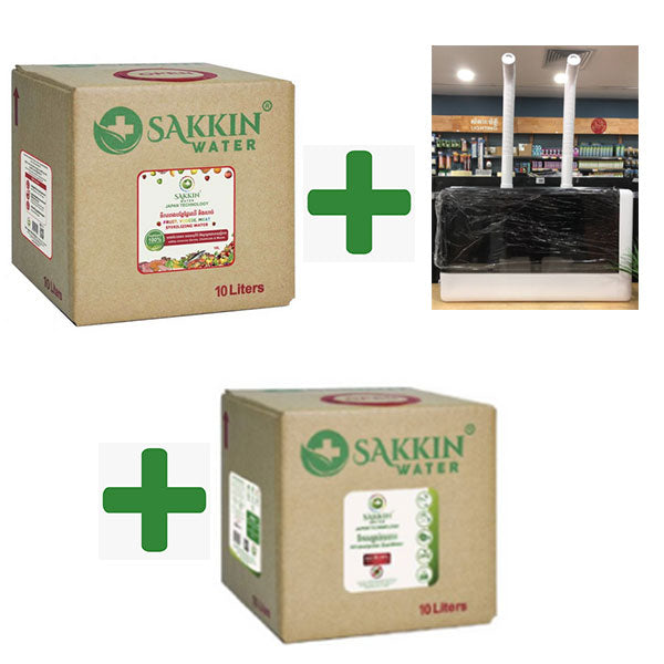 PACKAGE - DISINFECT HUMIDIFIER 200-240M2 (X1) + ALL-PURPOSE SANTIZER REFILL 10 LITER (X2) + FRUIT+VEGGIE+MEAT STERILIZATION REFILL 10 LITER (X1) + BOTTLE ALL-PURPOSE SANTIZER 100ML (X1) + BOTTLE FRUIT+VEGGIE+MEAT STERILIZATION 180ML (X1)<br>ឈុតសំលាប់មេរោគ