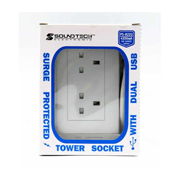 SOUNDTEOH PS-822U8 WAY TOWER SOCKET WITH USB <br> ព្រីភ្លើងមានឌុយ យូ អេស ប៊ី - Home-Fix Cambodia