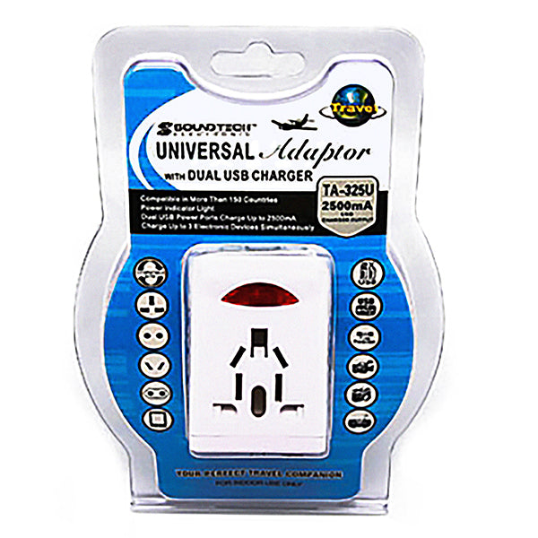 SOUNDTEOH TA-325U TRAVEL ADAPTOR W/USB 2.5A - Home-Fix Cambodia