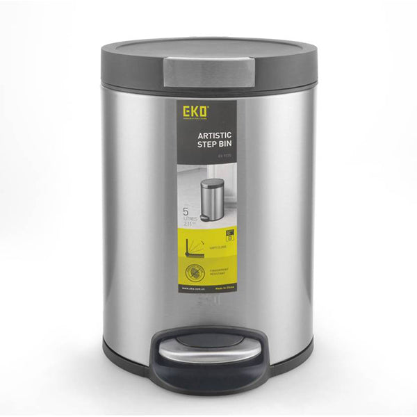 EKO EK9225MT-5L SOFT CLOSE PEDAL BIN S-STEEL 5L <br> ធុងសំរាម បិទគំរបសម្លេងស្ងាត់ 5 លីត្រ - Home-Fix Cambodia