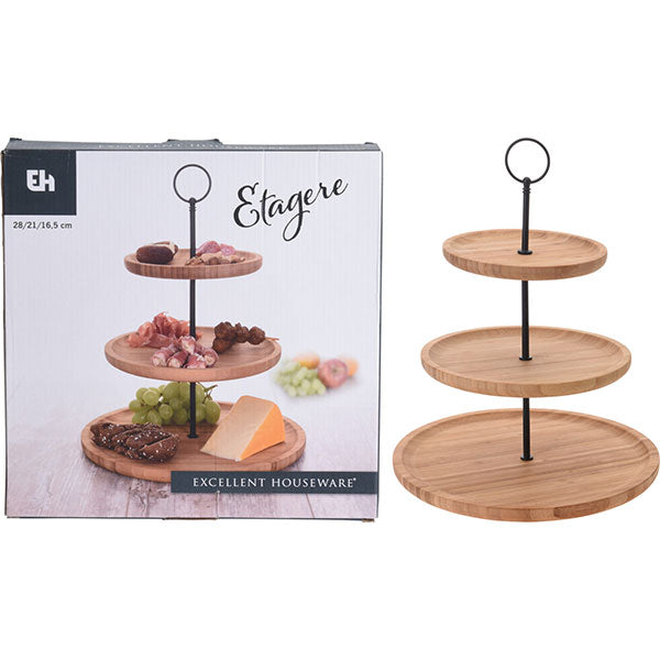 EXCELLENT HOUSEWARE 170482570 FOOD STAND 3 TIERS BAMBOO