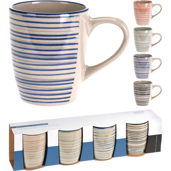 EXCELLENT HOUSEWARE Q93000030 MUG STONEWARE 240ML SET (4PCS)