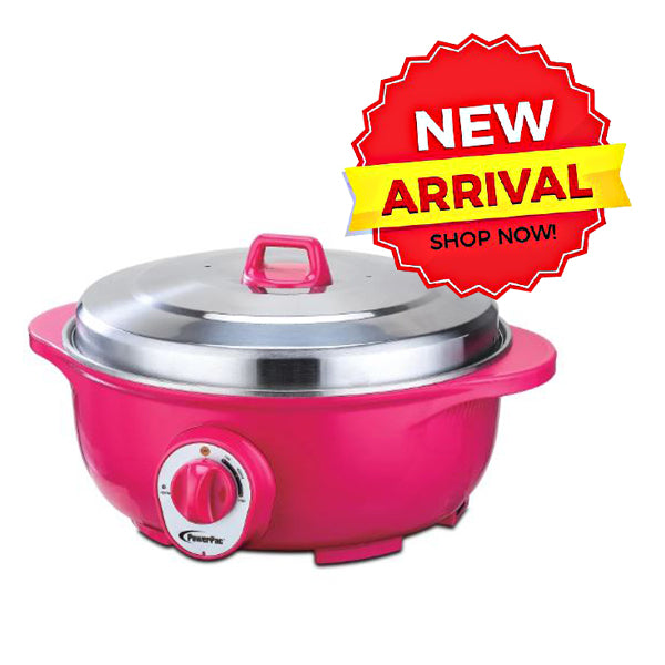 POWERPAC PPEC813 RETRO ELECTRIC WOK & STEAMBOAT 4.8L <br> ឆ្នាំងស៊ុបអគ្គិសនី 4.8លីត្រ