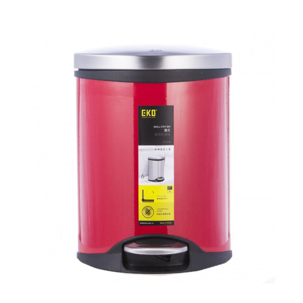 EKO 9218MP-RD-6L SHELL STEP BIN 6L RED <br> ធុងសំរាម 6 លីត្រ ពណ៌ក្រហម - Home-Fix Cambodia
