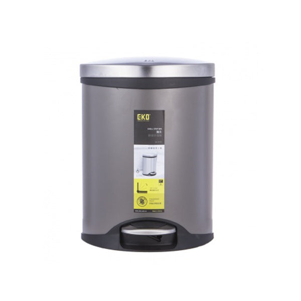 EKO 9218MP-TG-6L SHELL STEP BIN 6L TITANIC GREY <br> ធុងសំរាម 6 លីត្រ ពណ៌ប្រផេះ - Home-Fix Cambodia