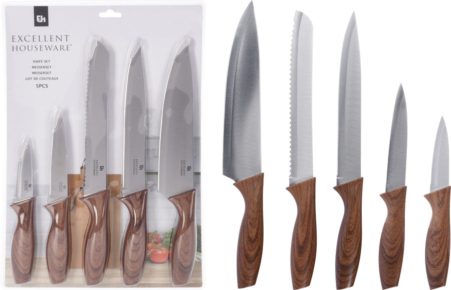KOOPMAN YN1201190 KNIFE SET 5PCS WOOD DESIGN - Home-Fix Cambodia