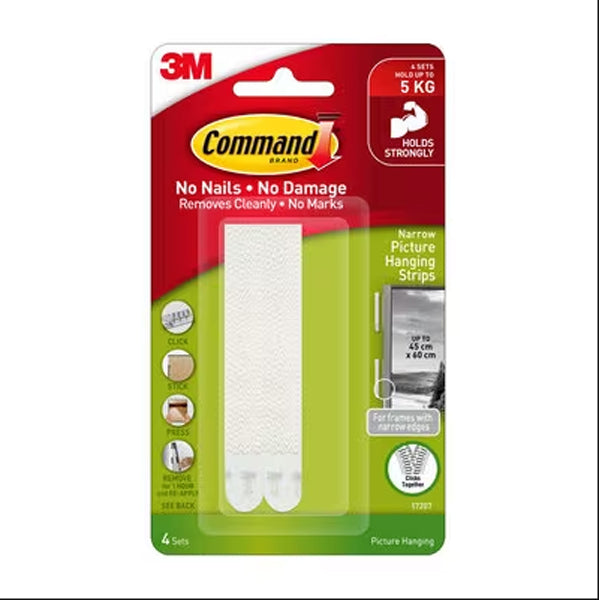 COMMAND 17207 PICTURE HANGING STRIPS NARROW 4SETS - បន្ទះស្អិត