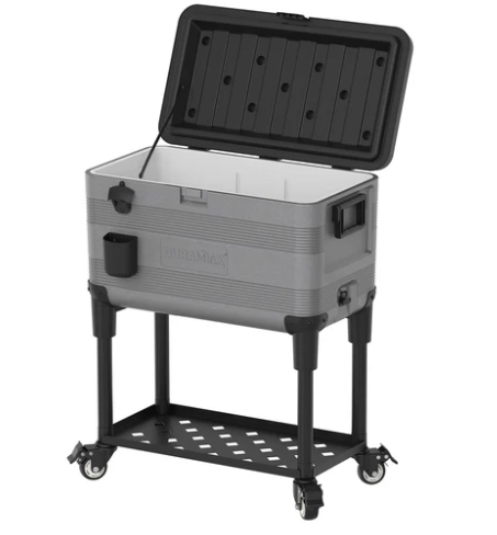 DURAMAX DM-XX174GY KEEP COLD PATIO ICE BOX / COOLER BOX WITH WHEELS 70L (GREY/BLACK) - ធុងទឹកកកមានកងអូសចំណុះ៧០លីត្រ