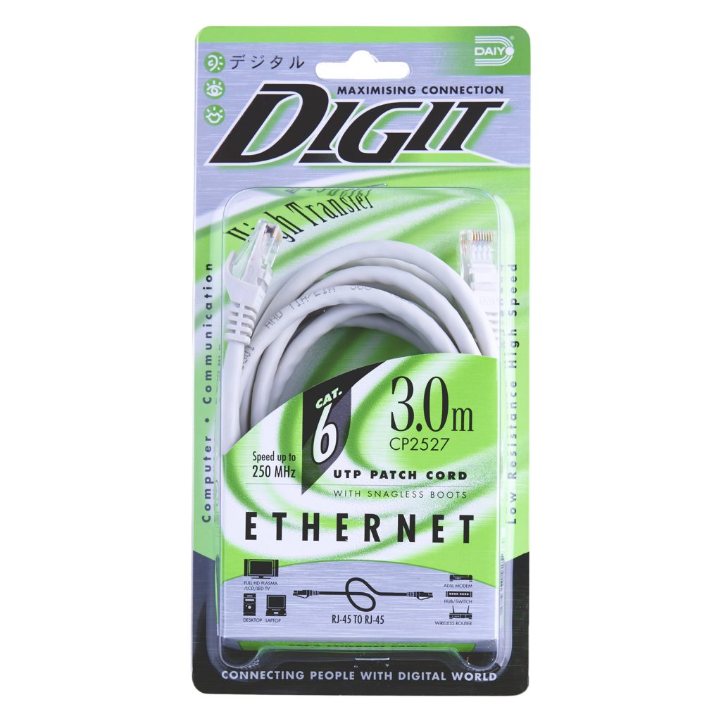 DAIYO CP2527 UTP CAT.6E PATCH CABLE BOOTED 3M<br>ខ្សែបញ្ជូនទិន្ន័យ