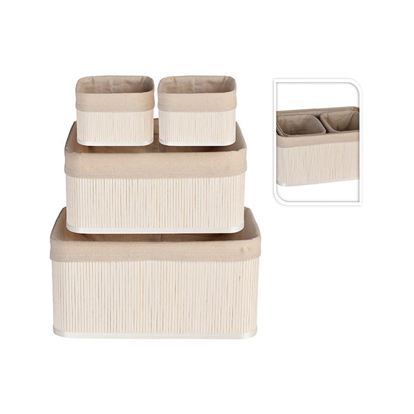 H & S COLLECTION HX9100620 BASKET SET BAMBOO LINEN (WHITE) - Home-Fix Cambodia