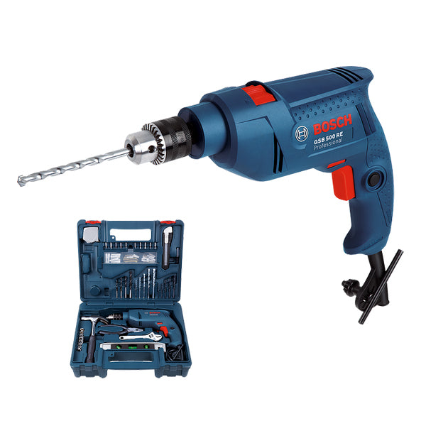 BOSCH GSB 500 RE IMPACT DRILL KIT SET 500W<br>BOSCH GSB 500 RE ឈុតម៉ូទ័រស្វានញ៉ាក់ - Home-Fix Cambodia