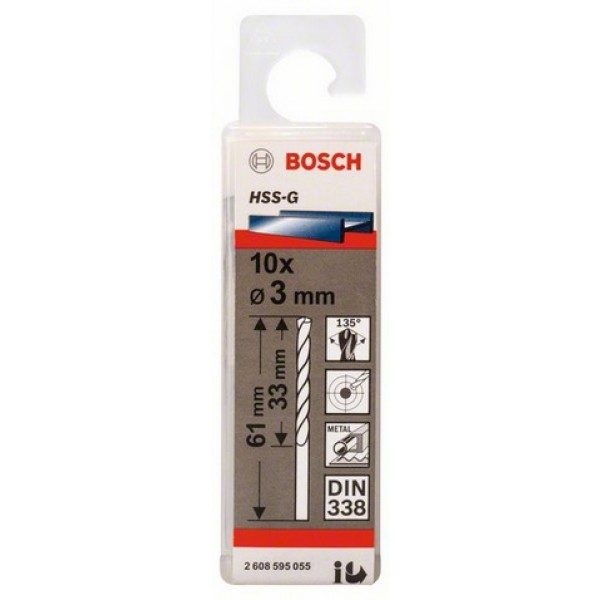 BOSCH HSS-G METAL DRILL BIT (3.0 MM X 10 PCS)<br>BOSCH HSS-G  ផ្លែស្វានដែក (3.0 មីលីម៉ែត្រ X 10 ដើម) - Home-Fix Cambodia