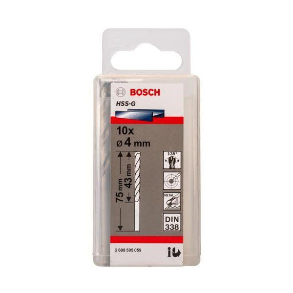 BOSCH HSS-G METAL DRILL BIT (4.0 MM X 10 PCS)<br>BOSCH HSS-G ផ្លែស្វានដែក (4.0 មីលីម៉ែត្រ X 10 ដើម) - Home-Fix Cambodia