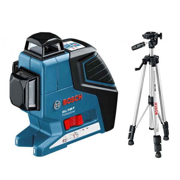 BOSCH GLL 3-80 P + BS 150 LINE LASER 3LINES 80M<br>BOSCH GLL 3-80 P + BS 150 ម៉ាស៊ីនឡាសែបន្ទាត់ (មានខ្សែបន្ទាត់ 3 ចំងាយ 80 ម៉ែត) - Home-Fix Cambodia