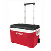 IGLOO 60QT WHEELED COOLER RED AND BLACK COVER 94CANS<br>ធុងទឹកកកពណ៌ក្រហមនិងខ្មៅ