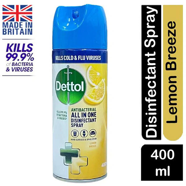 DETTOL ALL IN ONE DISINFECTANT SPRAY LEMON BREEZE 400ML<br>ស្ព្រៃបាញ់សំលាប់មេរោគ99.99% - Home-Fix Cambodia