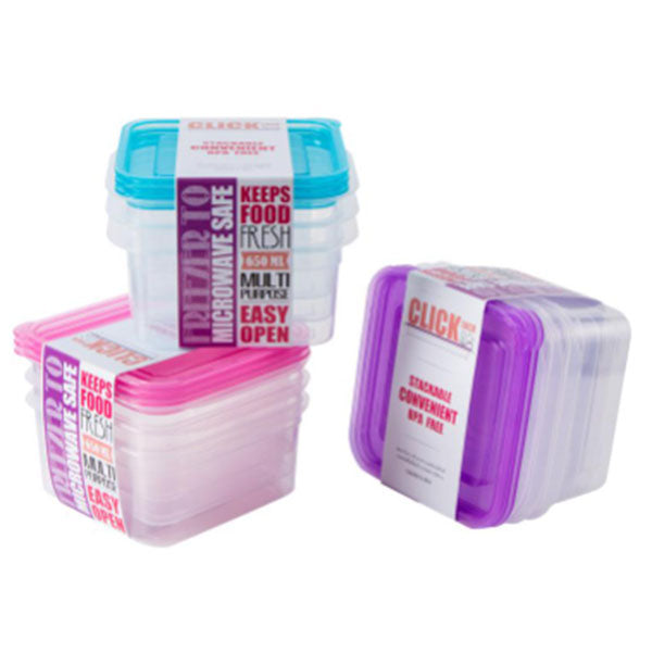 CLICK LOCK SET 3PCS FOOD CONTAINER 650ML (SQUARE) - Home-Fix Cambodia