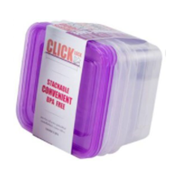 CLICK LOCK SET 3PCS FOOD CONTAINER 1100ML (SQUARE) - Home-Fix Cambodia