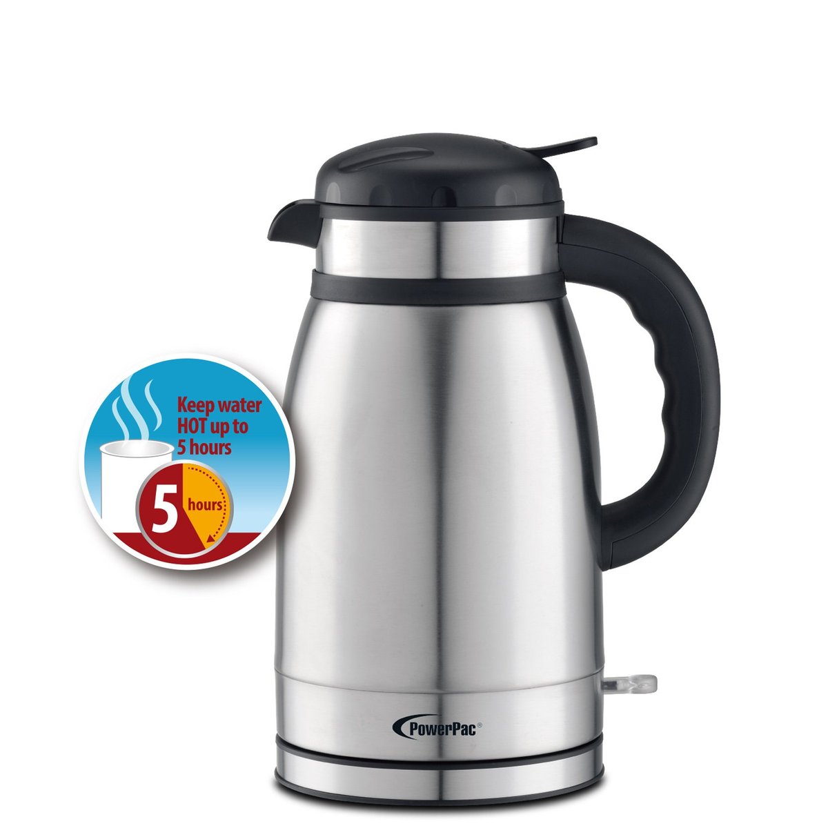 POWERPAC PPJ2015 CORDLESS KETTLE & KEEP WARM 1.5L, 1850-2200W<br>កំសៀវដាំទឹកអគ្គិសនី 1.5 លីត្រ<br>无绳电水壶, 不锈钢锅, 保温, 1.5公升, 1850-2200瓦特 - Home-Fix Cambodia