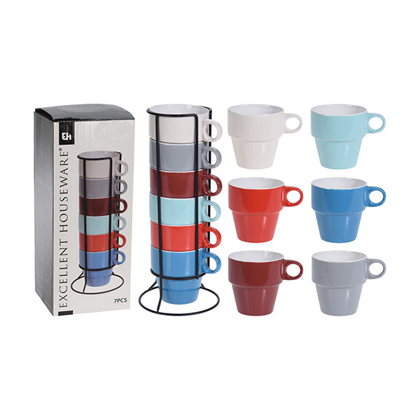 EXCELLENT HOUSEWARE Q80000280 MUG SET 300ML W/HOLDER (6PCS) - Home-Fix Cambodia
