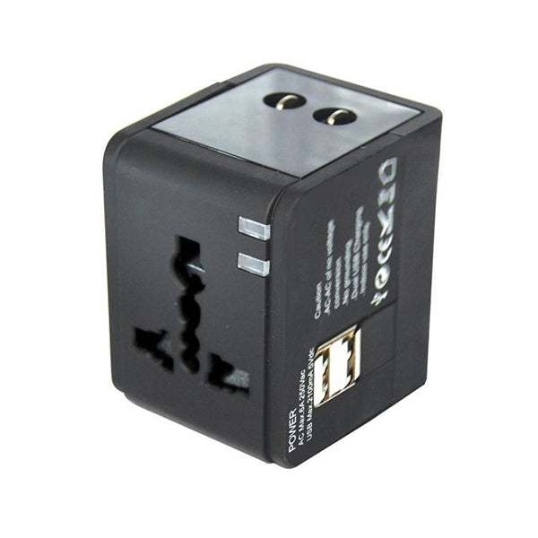 POWERPAC PP7979 TRAVEL ADAPTER WITH 2XUSB CHARGER 2100AM<br>ឌុយតសម្រាប់ធ្វើដំណើរក្រៅប្រទេស មានដុយ USB 2សាកភ្លើង (2100AM) - Home-Fix Cambodia