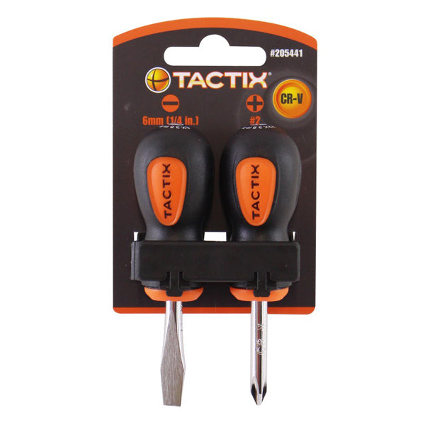 TACTIX 205441 2PC STUBBY SCREWDRIVER SET <br> ឈុតទួណឺវីស - Home-Fix Cambodia