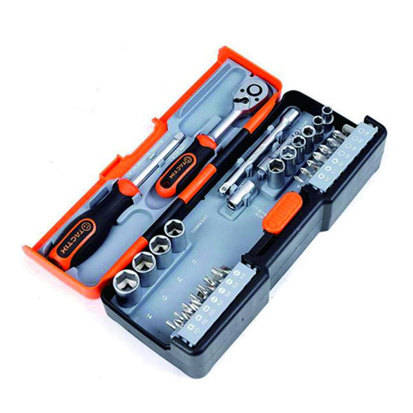 TACTIX 365060 DR.SOCKET SET 1/4IN 43PCS <br>ឈុតសោរមួលវីសឬខ្ចៅ - Home-Fix Cambodia