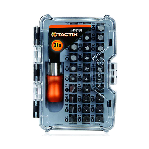 TACTIX 418130 S2 BIT SET METRIC 31PCS <br> ឈុតក្បាលទួណឺវីស (31 ផ្លែ) - Home-Fix Cambodia