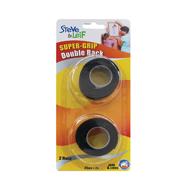 S&L SL-703 SUPERGRIP DOUBLE BACK BLACK (25MMX2M) <br> ស្កុតមុខពីរអាចប្រើបក/បិទ - Home-Fix Cambodia