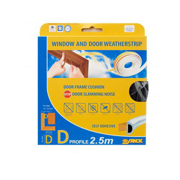 S&L SL-106 D-PROFILE BLACK 12X10MM (2.5M) <br> ទ្រនាប់បិទស៊ុមទ្វារ (ពណ៌ខ្មៅ) - Home-Fix Cambodia