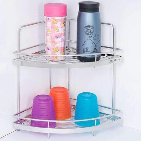 EXCEL EKWR0016-SUS304-L470MM ITALIAN SERIES SUS304 2 TIER CORNER L-SHAPED<br>ធ្នើរដាក់សំភារៈប្រើប្រាស់<br>意大利系列, 2层, 角落, L形