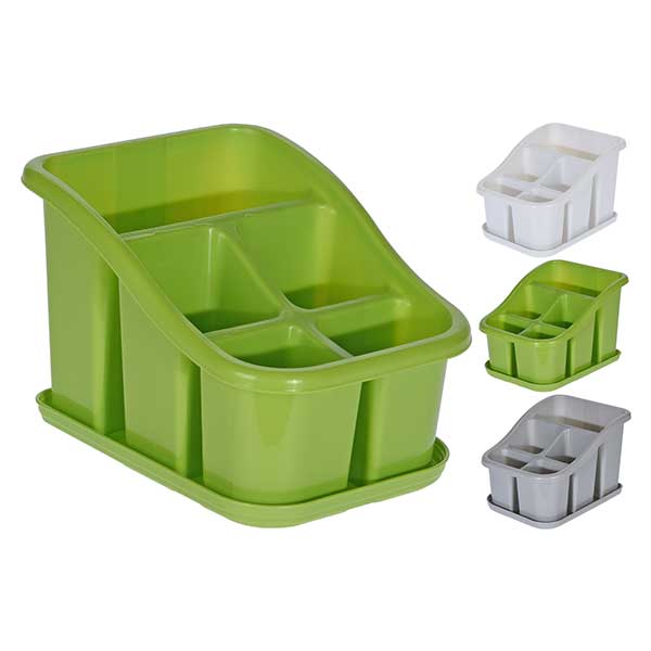 KOOPMAN 022000090 CUTLERY BIN WITH DRIP TRAY GREY<br>បំពង់ដាក់ស្លាបព្រាឬសមឲ្យស្ងួតទឹក - Home-Fix Cambodia