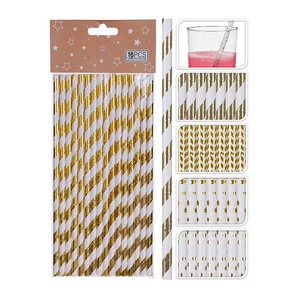 KOOPMAN 170451250 DRINKING STRAWS PAPER, GOLD FOIL PRINT<br>áž”áŸ†áž–áž„áŸ‹áž”ážºážáž€áŸ’ážšážŠáž¶ážŸ - Home-Fix Cambodia