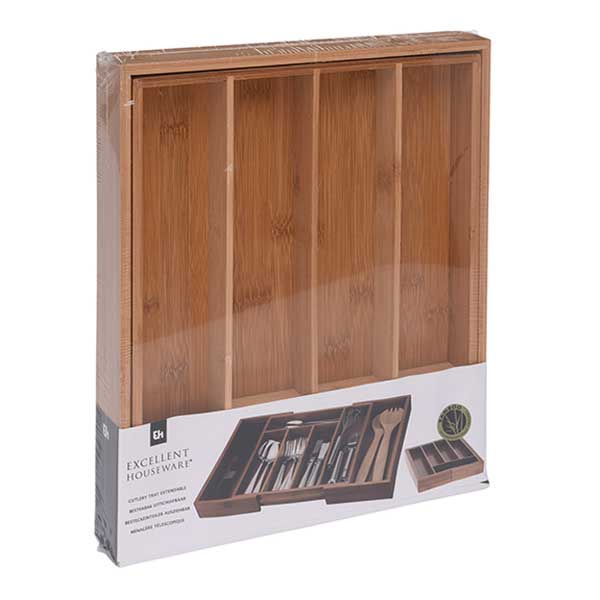 KOOPMAN 784200280 CUTLERY TRAY BAMBOO EXTENDABLE<br>ថាសឈើឫស្សីសម្រាប់ដាក់ស្លាបព្រាឬសម