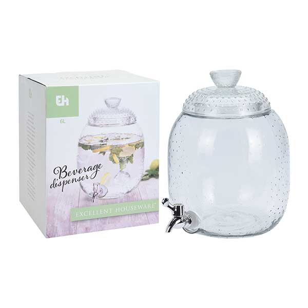 KOOPMAN CD1001290 BEVERAGE DISPENSER GLASS 6 LITER LEMON<br>កែវដាក់ទឹកចំណុះ6លីត្រ