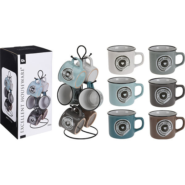 EXCELLENT HOUSEWARE Q80000270 MUG SET 6 MUGS WITH HOLDER
