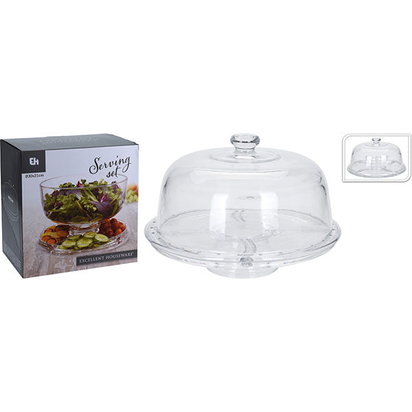 EXCELLENT HOUSEWARE YE7300850 SERVING PLATE WITH GLASS COVER