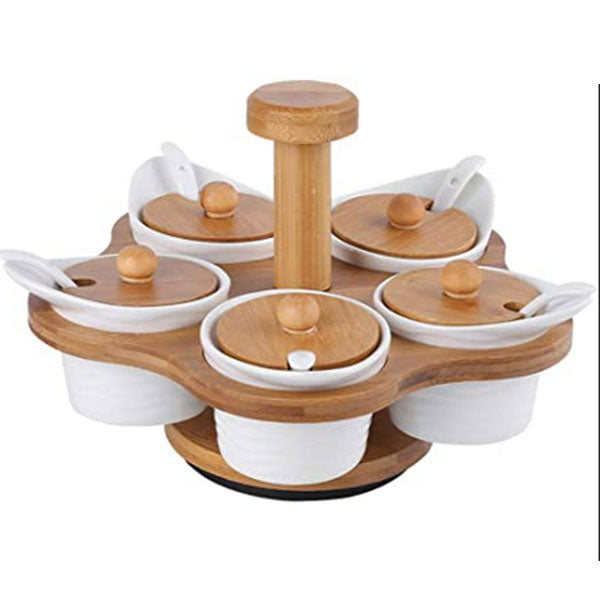 YW WOODEN ROTATING SPICE RACK<br>ឈុតក្រឡឈើ ( 5pcs) - Home-Fix Cambodia